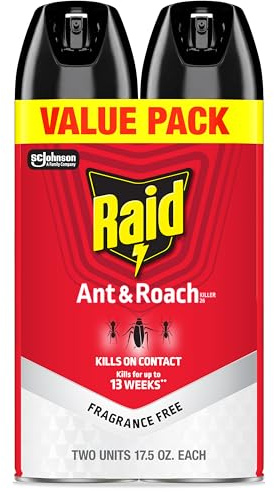 Raid Ant & Roach Killer, Fragrance Free Bug Killer for Home Use, Kills Bugs on Contact, 17.5 Oz, 2 Count