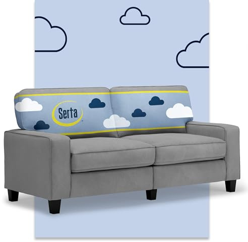 Serta Palisades 73 Track Arm Sofa, Easy Care Polyester, Soft Pillow Back, Pocket Coil Seat Cushions, Removable Covers, Loveseat or Couch for Small Spaces, Living Rooms or Bedrooms, Glacial Gray