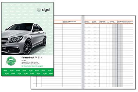 SIGEL FA513 Fahrtenbuch A5, 64 Seiten - für Vielfahrer max. 540 Fahrten - für Deutschland und Österreich, vom Finanzamt anerkannt - zur exakten Trennung geschäftlicher und privater Fahrten.