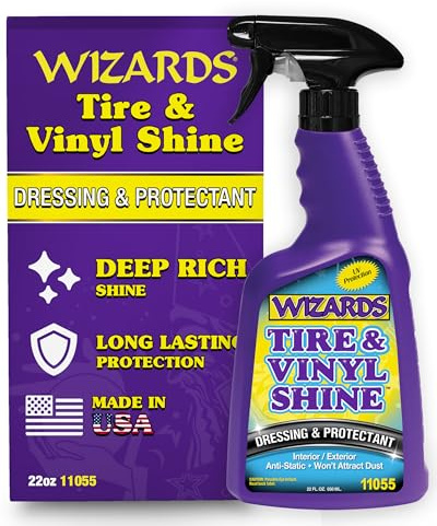 Wizards Tire and Wheel Vinyl Shine - Professional Detailing Spray - Dresses & Protects Tires, Trim, and Wheels - UV Protectant for Rubber, Vinyl, and Matte Surfaces - Automotive Care Spray - 22 oz