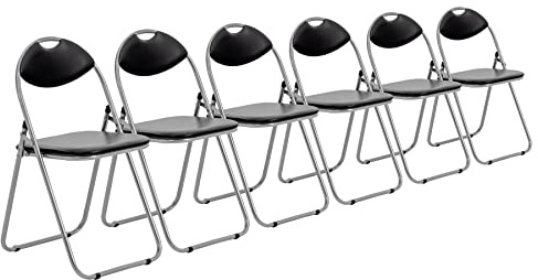 Harbour Housewares Padded Folding Chairs Set of 6 - Black Heavy-Duty Steel Frame with Cushioned Seat & Backrest for Compact Storage, Non-Slip Floor Protectors Comfortable Portable Seating