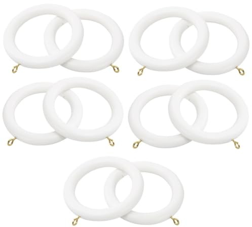 Merriway BH03281 Wooden Curtain Drapery Pole Rod Rings with Screw Eye, Inner Dia. 45mm (1.15/16 inch) Outer Dia. 70mm (2.3/4 inch) - White, Pack of 10