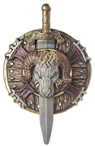 KULTFAKTOR GmbH Barbaren Schild und Schwert mit Widderschädel braun-grau 50cm Einheitsgröße