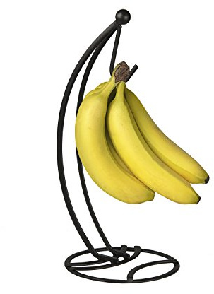 Home Basics Steel Banana Tree Holder Stand, Rust Resistant, Prevents Bruising, Circular Base, Black Satin Finish