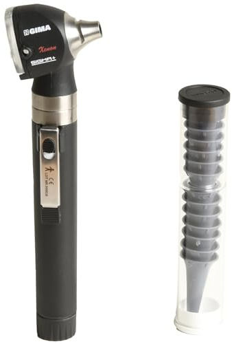 GIMA Otoscopio F.O. SIGMA, 2,5V, xenologeno in Bustina, Fornito con 14 Speculum Monouso, Leggero e Affidabile, in Plastica Rinforzata Resistente, con Bustina, Nero