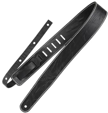 Richter Leder Raw II Contour Wrinkle Black - Handgearbeiteter Gitarrengurt