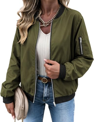 Zeagoo Womens Classic Quilted Jacket Short Bomber Jacket Coat, # Army Green, Small