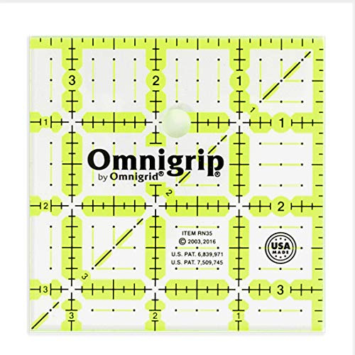 Omnigrip Quadratisches Lineal, 8,9 cm, klares Quilt- und Nählineal | Schneidet 7,6–1,3 cm Stoff, Näh- und Quiltzubehör