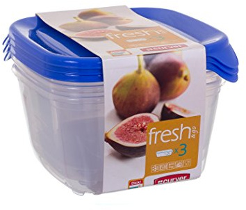 Curver 2045387 Fresh & Go Boîte Fraîcheur Carré Plastique Transparent/Bleu Lot de 3