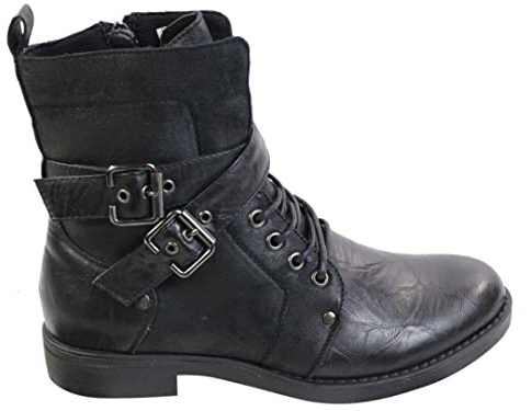 Elong Mens Punk Rock Goth Elmo Ankle Boots Brown Black Leather Buckle, Black, 9