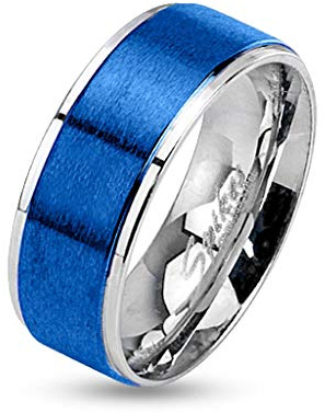 Tapsi´s Coolbodyart® Finger Ring Edelstahl Blau Silber Gebürstet 8mm Breit 69(22)