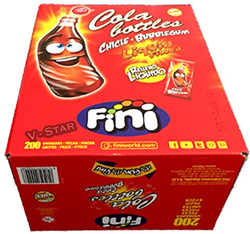 VIMIX Fini Cola Bottles Liquid Filled Bubblegum Individually wrapped Bubblegum & cola flavoured gum (200 Pieces ( Full Box )), Red