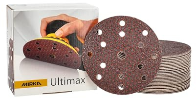 Mirka Ultimax Papier abrasif Ø 150mm autoagrippant 15 trous/grain P40 / 50 pcs/Pour ponceuses excentriques 150mm / Ponçage de bois tendre et dur, matériaux minéraux, vieilles peintures dures