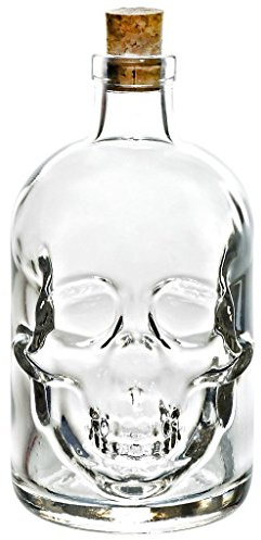 CRISTALICA Geschenkflasche Schädel Totenkopf Glas Flasche 500ml leer zum selbst befüllen