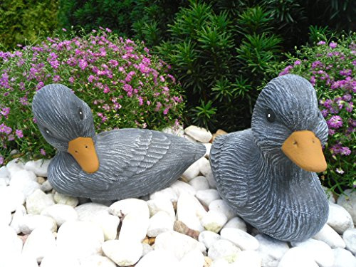 STEINFIGUREN SPICKER Steinfigur Ente 2er Set 118/1, 119/1, Gartenfigur Steinguss Tierfigur Basaltgrau