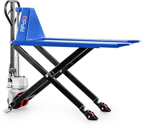 Pallit Scherenhubwagen mit Schnellhub 1000 kg Tragkraft 800 mm Hubhöhe 1150 mm Gabellänge | Hubwagen mit Stützfüßen Hubtisch Scherenhubtisch Hochhubwagen ZAC-C