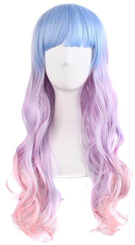 MapofBeauty Beautiful Long Wavy Harajuku Style Cosplay Wig (Light Blue/Light Purple/Pink)
