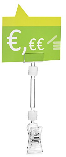 10 Stück Schildhalter/Preisschildhalter transparent Kugelgelenk verstellbar | 10er Set 130mm Gesamthöhe, transparent, Gut sichtbare Präsentation / Preisschild