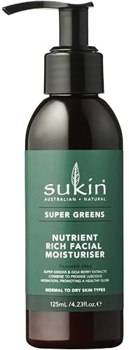 Sukin Super Greens Feuchtigkeitscreme für das Gesicht, 125ml, feuchtigkeitsspendend, mit Grünkohl, Spirulina, Karottenkernöl und Acai, für Gesicht, Hals und Dekolleté, vegan