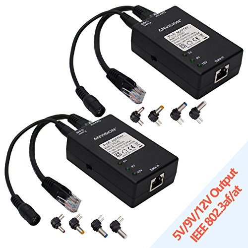 ANVISION 2er Pack Aktiver Gigabit PoE Splitter mit Multi-Size Tipps, 10/100/1000 Mbps, IEEE 802.3af kompatibel, DC 5V 9V 12V Power Ausgang für IP Kamera AP Voip Phone
