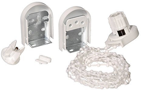 Kettenzug Ersatz Getriebe für 25 mm Rollowelle Umrüstset Umbauset für Rollos Kettenzugrollo inkl. Rolloträger mit Kappen - Komplett-Set weiß