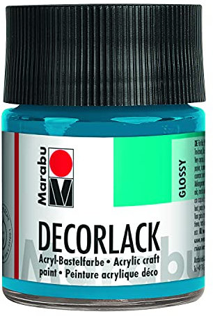 Marabu 11300005056 - Decorlack Acryl Cyan 056, 50 ml, hochglänzender Acryllack auf Wasserbasis, wetterfest, speichelfest, zum Malen, Schablonieren und für Serviettentechnik
