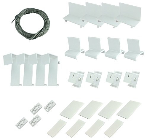 Victoria M. EasyFix Plissee Plisseerollo Zubehör-Set Ersatzteil Komplett-Set, inkl. Spannseilen, Plisseegriffen, Seilbremse, Klemm-& Klebehalter, Weiß