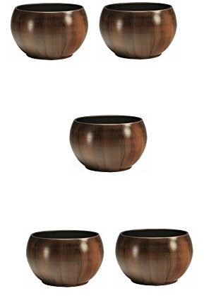 Set 5 Keramik Blumentopf Bali Ø 13 cm in Holzdekor