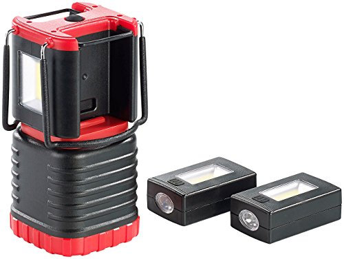 KryoLights Camping Beleuchtung: 3D-Camping-Laterne CL-204.mt, mit 2 Taschenlampen, 200 lm (Campinglampe batteriebetrieben, LED Batterielampen, Licht ohne Strom)