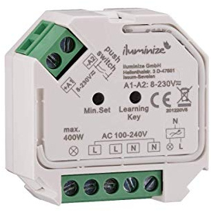 iluminize Funk Dimm-Aktor Mini, 1 x 230V, 200W / 400W, dimmen per Funk mit iluminize Hand-Fernbedienung, Wand-Dimmer, Desk-Dimmer oder WiFi-Bridge, WICHTIG: nicht Zigbee 3.0 kompatibel (Dimm-Aktor)