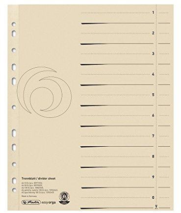 Herlitz 10840205 Trennblatt A4, Manilakarton, 180 g/qm, chamois (1x 10)