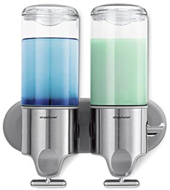 simplehuman BT1028 444 ml doppelt, Spender mit Wandhalterung, Seifenspender Wandbefestigung, gebürsteter Stahl, 5 Jahre Garantie