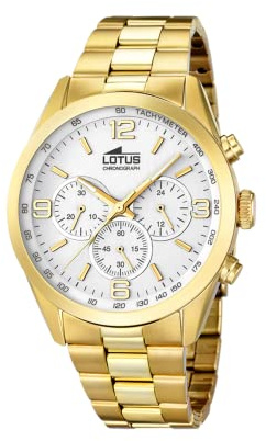 LOTUS Reloj Hombre Analógico de Acero Inoxidable 316l Dorado - Movimiento de Cuarzo - Cronógrafo - Cristal Mineral de Alta Resistencia - Resistente al Agua 5 ATM 18153/1 Minimalist