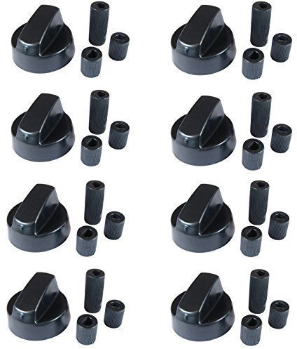 Qualtex Lot de 8 x boutons de commande noirs avec adaptateurs pour cuisinière New World et Belling