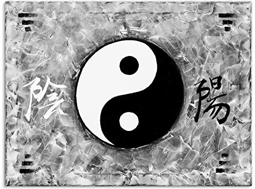 ARTLAND Wanddeko Leinwand Bilder Wandbild 80x60 cm Ying Yang Asien Asiatisch Feng Shui Yoga Modern Schwarz Weiß T4FI
