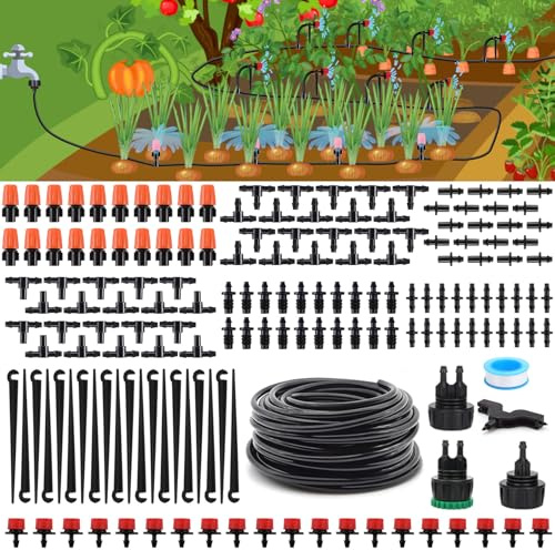 Flantor Drip Irrigation Kit, Drip Irrigation System for Garden with 1/4 Irrigation Tubing DIY Saving Water Automatic Watering System for Garden, Greenhouse, Flower Bed, Patio, Lawn