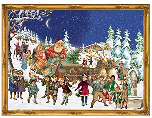 Nostalgischer Adventskalender/Weihnachtskalender für Kinder und Erwachsene mit Glitzer Nikolaus im Schnee