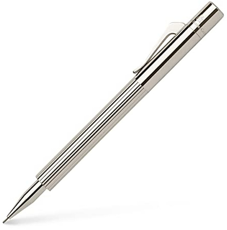 Graf von Faber-Castell 138010 Taschendrehbleistift Pocket Pen Taschendrehbleistift platiniert Metallschaft kanneliert, silber 1 Stück (1er Pack) | Kannelierter Metallschaft mit 0,7 mm Mine, Härtegrad B und massivem Federclip