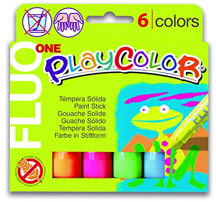 Playcolor Fluo one - Tempera sólida - 6 Colores surtidos - Tempera - Pintura Flourescente Luminiscente - 10431