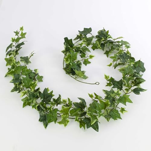 artplants.de Guirnalda de Hiedra Artificial Elena, 171 Hojas, Blanco y Verde, 180cm - zarcillo de yedra - Planta Decorativa