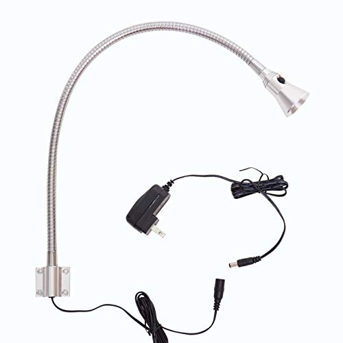 BiNFU 3W Gooseneck Bedside Reading Light, Wall/Headboard Mounted LED Art Gallery Display Lamp with Switch, Chrome(Plug)