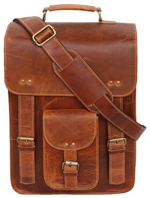 jaald Leather Messenger Bag — Vintage Laptop Case Crossbody Bag for Men & Women — Satchel Man Purse w/Adjustable Straps — Shoulder Computer Distressed for Business, College, Office & Work