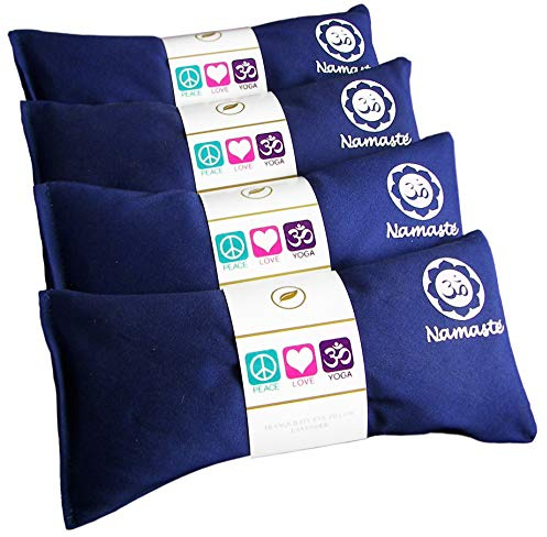 Lavender Eye Pillows - Yoga Eye Pillows Namaste Hot Cold Aromatherapy for Stress, Meditation, Spa, Relaxation Gifts - Made in USA by Happy Wraps - Set of 4 - Navy Cotton