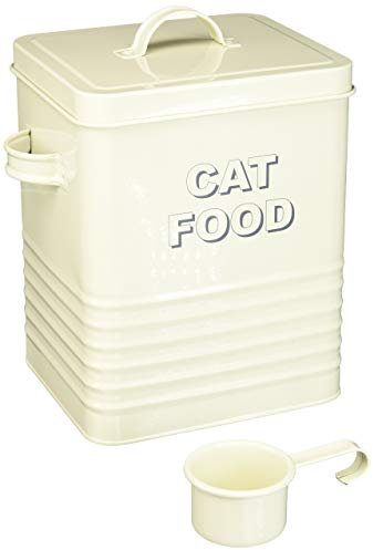 Lesser & Pavey Sweet Home Cream Cat Food Storage Tin with Scoop, Metal, 20