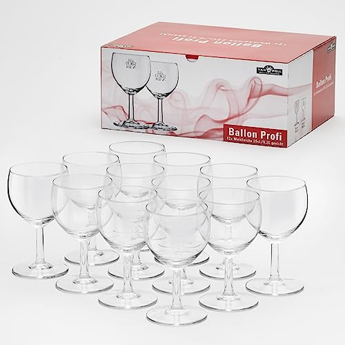 Van Well Weinglas Ballon Profi Set 12 Stück - 0,2L/25CL /-/ - Klassische Form, Transparentes Glas, Hochwertig, Geeicht