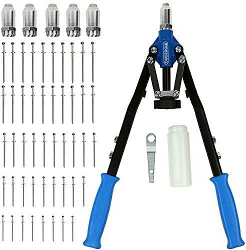 Deuba Set Pinza Rivettatrice 5 Mandrini 75 Dadi 3,2-6,4 mm Contenitore di Raccolta Manici Lunghi Ergonomici