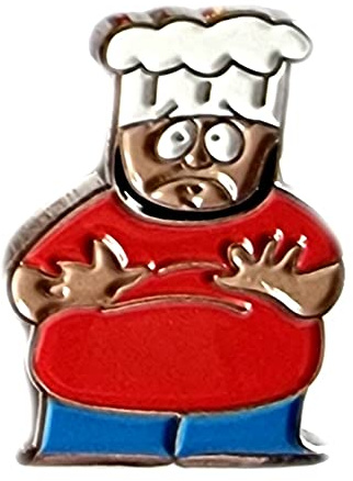 Anstecker, Metall, Emaille, Motiv Jerome Chef McElroy aus der Fernseh-Cartoon-Serie South Park
