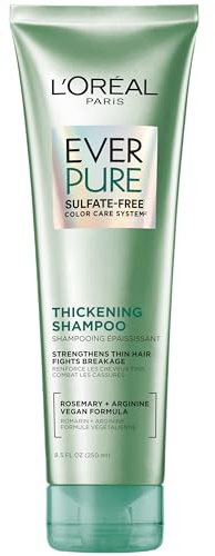 L'Oreal Paris Thickening Sulfate Free Shampoo, Thickens + Strengthens Thin, Fragile Hair, Hair Care with Rosemary Leaf, EverPure, 8.5 Fl Oz (Packaging May Vary)