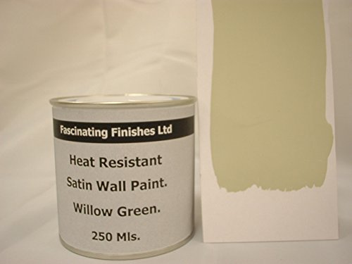 250ml Satin Willow / Light Green Heat Resistant Wall Paint. Wood Burner Stove Alcove. Brick, Concrete, Plaster, Cement Board, Rendering, Metal, Timber timber and simlar building materials.