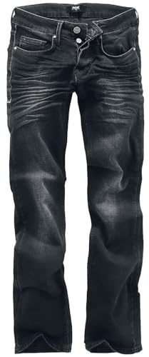 Black Premium by EMP Homme Jean Noir Taille Moyenne avec lavis Clair - Ajustement Confortable avec Jambes évasées et Coutures latérales contrastées